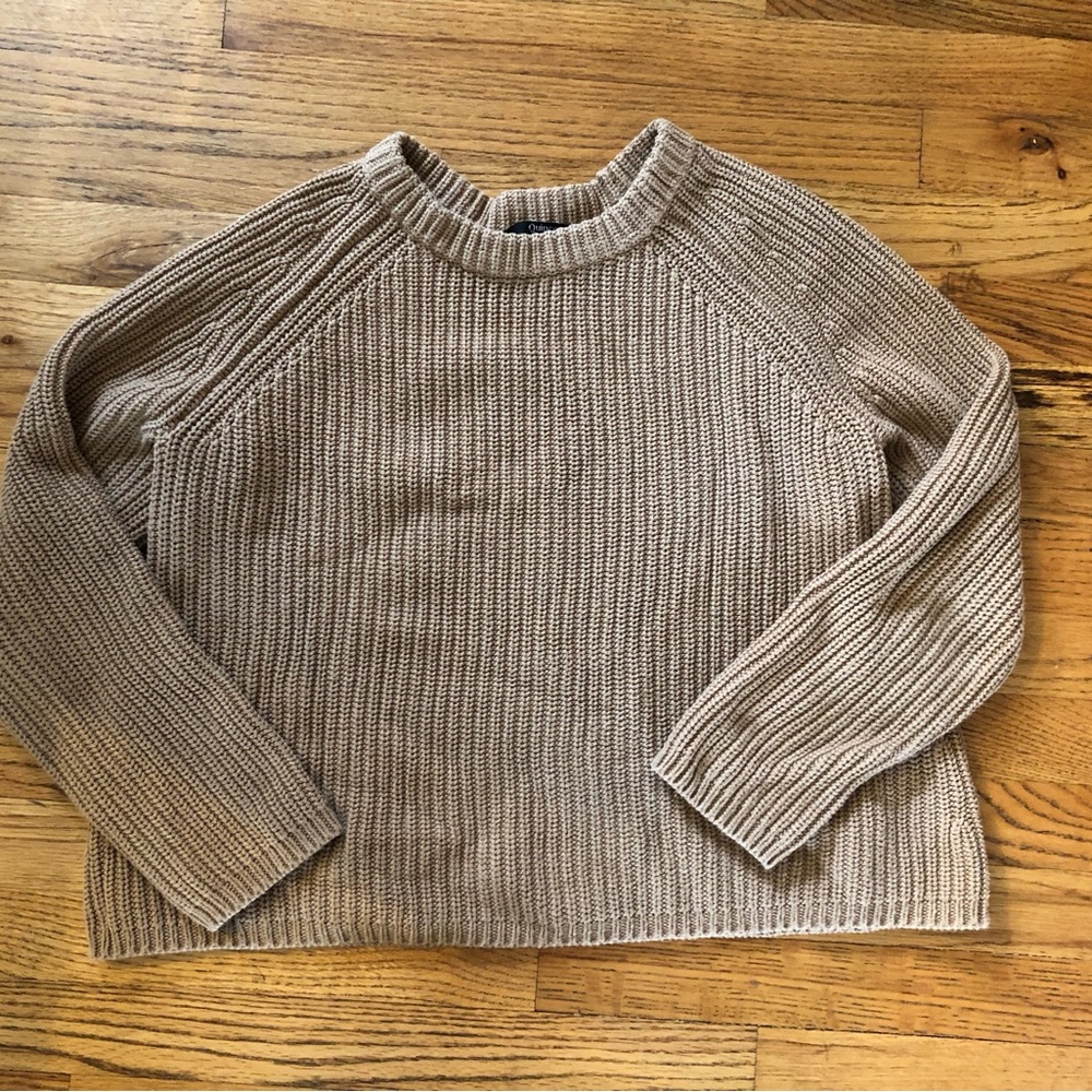 Quince Organic Cotton Fisherman Crewneck Sweater Camel Tan Brown Size M